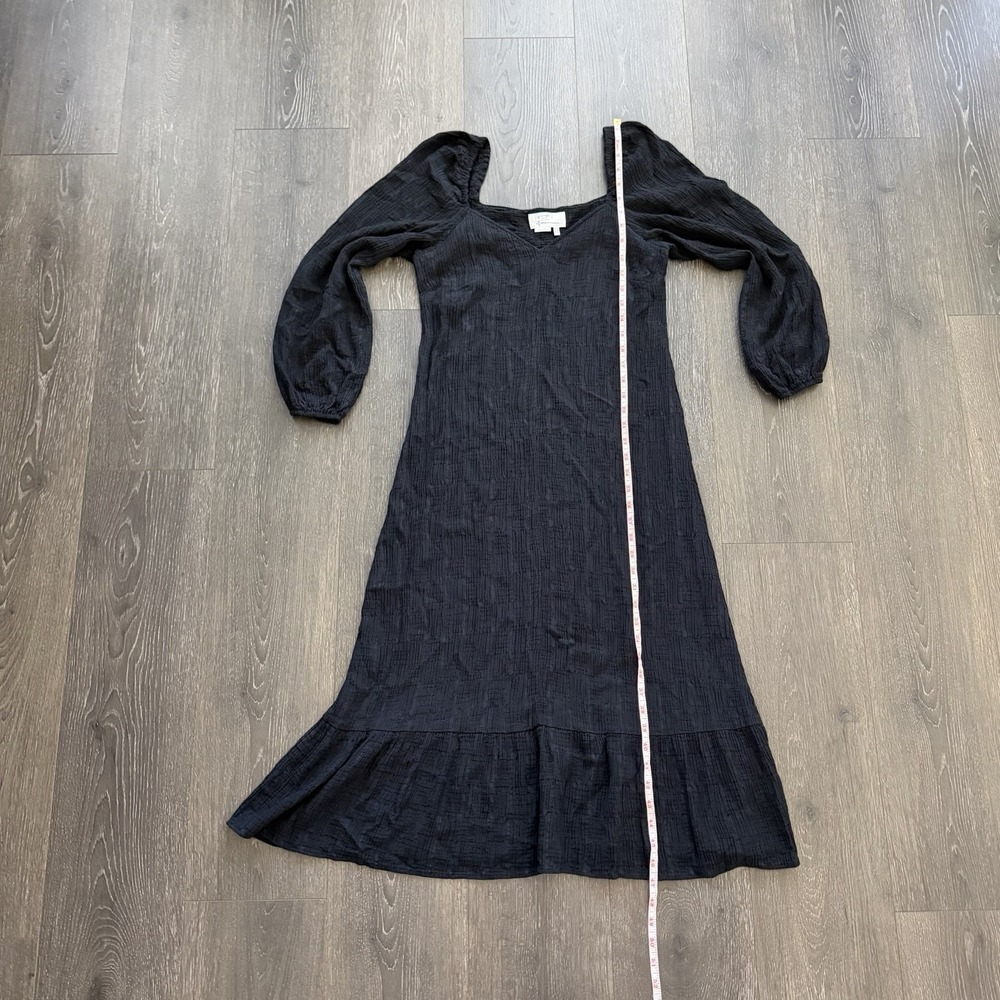 Anthropologie Textured Puff Sleeve Black Midi Dress Sz 10 Goth Grunge Peasant - Picture 8 of 9